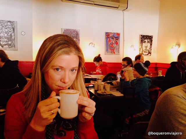 Abby having a coffee at Hungarian Pastry Shop