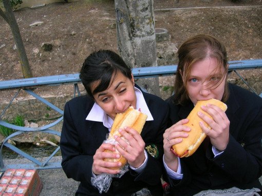 Eating a sandwich during Spain's Holy Week