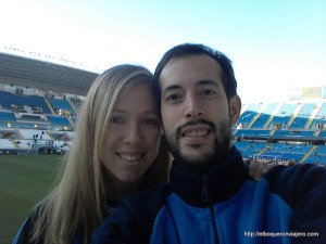 Pedro and Abby at the soccer stadium La Rosaleda