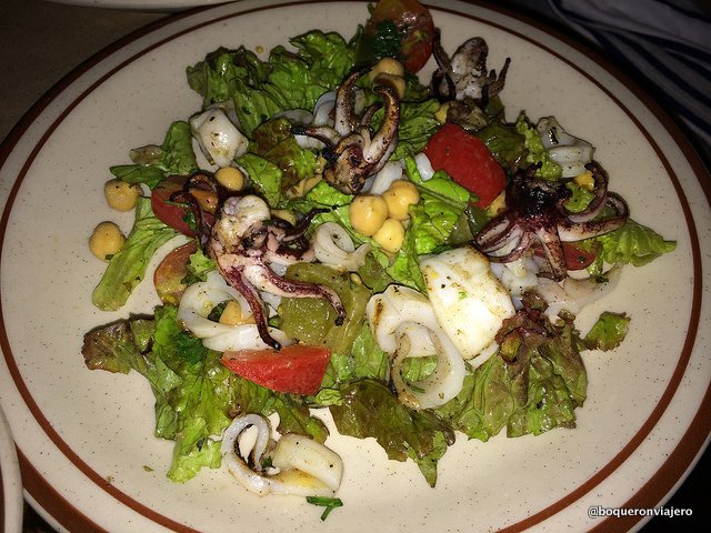 Grilled Calamares with garbanzos in the Beehive Restaurant, Boston