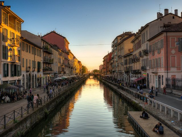 Sunset over the canals of Milan