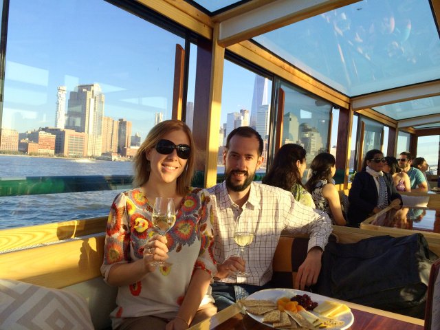 Enjoying wine and a cheese plate on the Classic Harbor Line Jazz Cruise