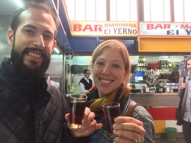 Enjoying the Malaga sweet wine on a Devour Malaga Food Tour