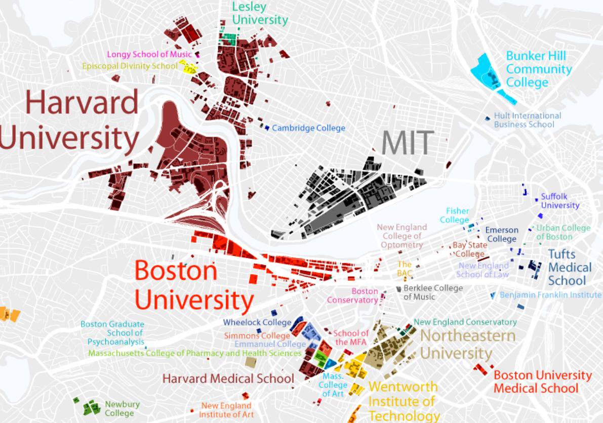 Map Of The Universities Of Boston 