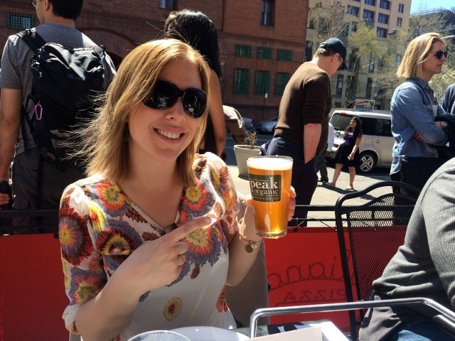 Abby enjoying a beer at Juliana’s Pizza